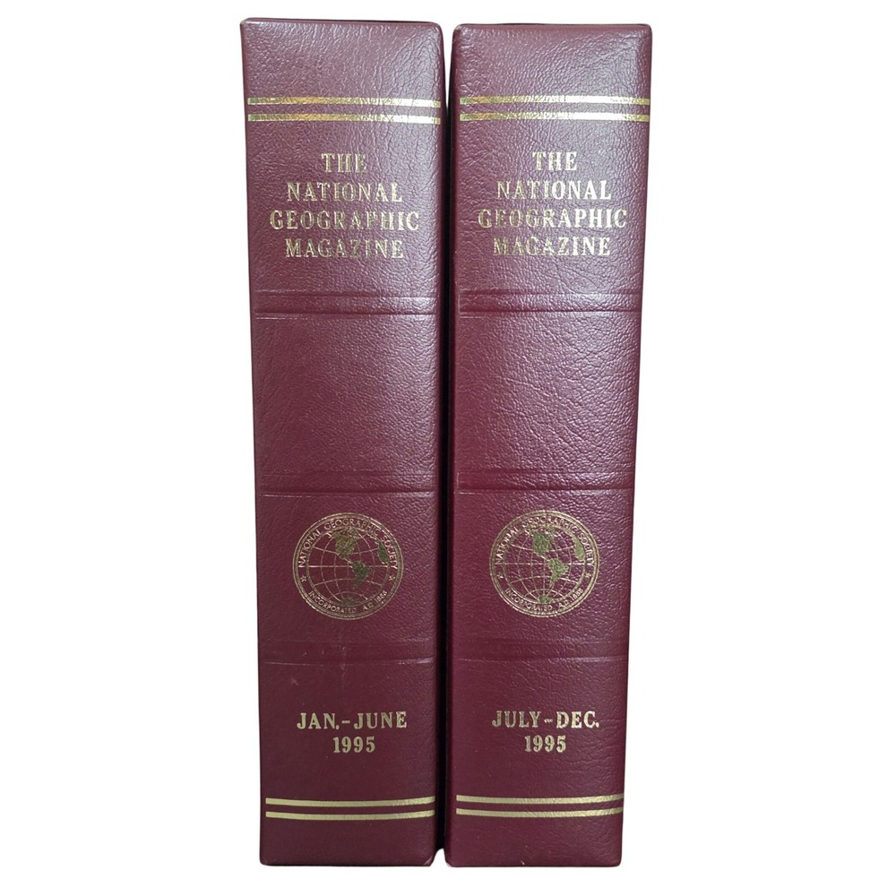 National Geographic Magazine Slipcase Binder 1995 Burgundy Good Set of 2